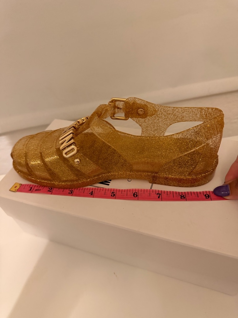 Moschino WOMEN Gold Glitter Jelly Sandals with Logo Strap - Picture 5 of 5